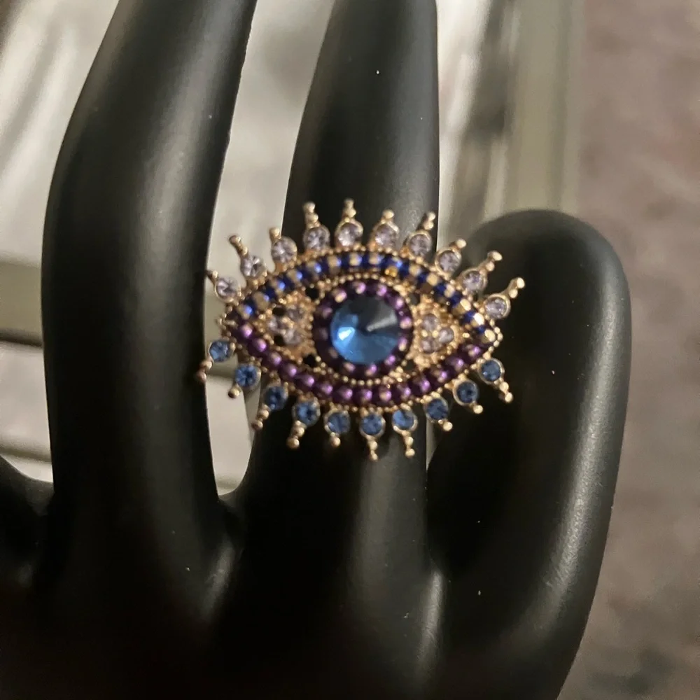 Greek style,boho vibes Blue Eye Ring with Gold Detailing